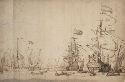 Een krijgsraad in de Nederlandse vloot? Mei 1665, c.1674 door Willem van de Velde the Younger