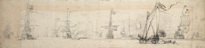 Een staatsjacht onder zeil en schepen voor anker, c.1665 door Willem van de Velde the Younger