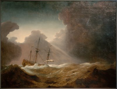 Nederlands Schip voor een opkomende Storm door Willem van de Velde the Younger