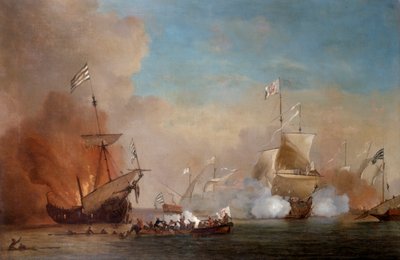 Piraten Aanvallen een Brits Marineschip, 17e eeuw door Willem van de Velde the Younger