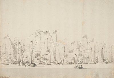 Rivieroptocht op de Y in Amsterdam ter ere van de Prins van Oranje, 5/15 juni 1660 door Willem van de Velde the Younger