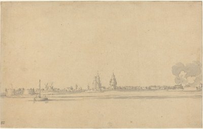Uitzicht op een Nederlandse Stad (Delft?) door Willem van de Velde the Younger