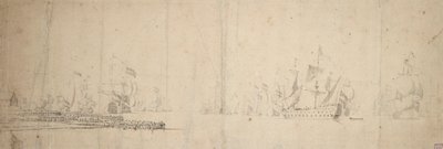 Een Nederlandse vloot vertrekt vanaf een pier, ca. 1665 door Willem van de the Elder Velde