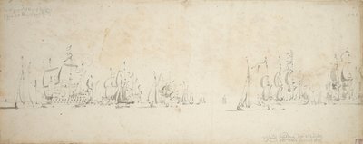 De Ruyter voegt zich bij Tromps vloot in de Noordzee, 8-18 augustus 1665 door Willem van de the Elder Velde