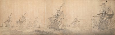 Nederlandse vloot langs de kust van de Noord-Friese Eilanden 9/19 oktober 1658 door Willem van de the Elder Velde