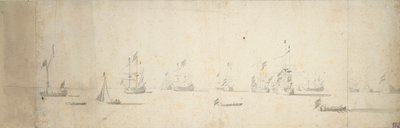 Nederlandse schepen voor anker, ca. 1664 door Willem van de the Elder Velde