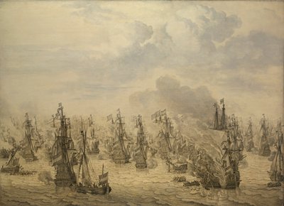 De Slag bij Scheveningen door Willem van de the Elder Velde