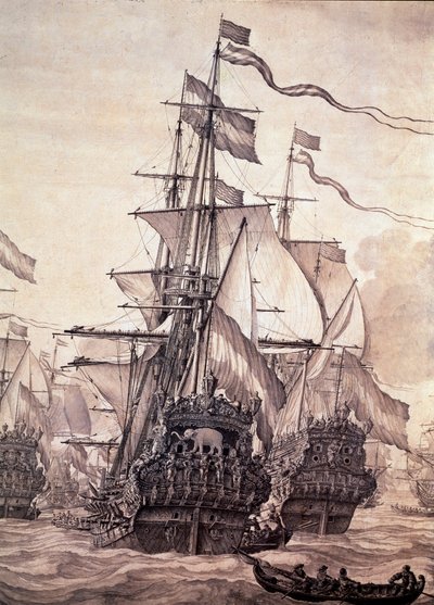De Nederlandse vloot in 1672 (detail) door Willem van de the Elder Velde