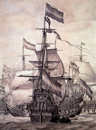 De Nederlandse vloot in 1672 (detail) door Willem van de the Elder Velde