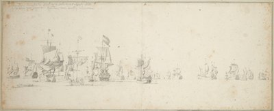 Het Friesland eskader voor de kust van Schotland door Willem van de the Elder Velde