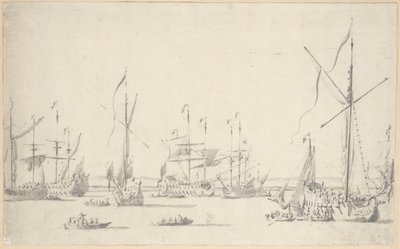 De jachten en schepen voor anker nabij Sheerness, c.1677 door Willem van de the Elder Velde