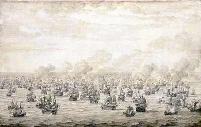 De eerste slag bij Schooneveld, 28 mei 1673 door Willem van de the Elder Velde