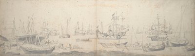 Weyschuits, een kaag en Nederlandse oorlogsschepen in de Texel door Willem van de the Elder Velde