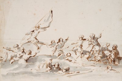 Een gevecht in boten, ca. 1685 door Willem van de Velde the Younger