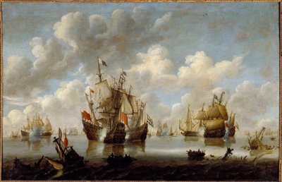 Gevecht in de Noordzee in de 17e eeuw door Willem van de Velde the Younger