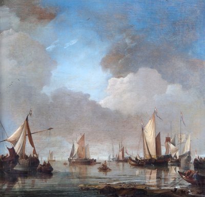 Grote schepen en boten in een kalmte door Willem van de Velde the Younger