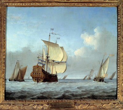 Marine met vlaggenschip door Willem van de Velde the Younger
