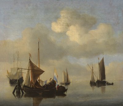 Zeegezicht bij Kalme Weer door Willem van de Velde the Younger