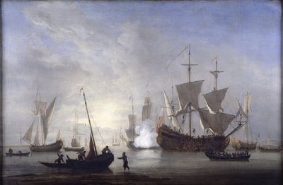 Schepen in kalm weer, c.1680 door Willem van de Velde the Younger