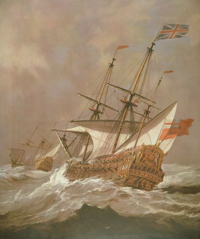 Het Engelse schip Resolution in een storm, c.1680 door Willem van de Velde the Younger