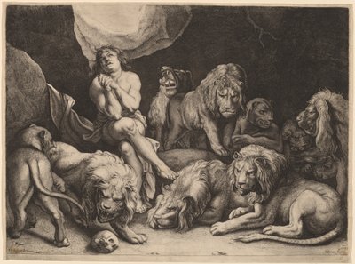 Daniël in de leeuwenkuil door Willem van der Leeuw after Sir Peter Paul Rubens