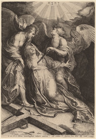 Mater Dolorosa Knielend, Ondersteund door Twee Engelen door Willem van der Leeuw after Sir Peter Paul Rubens