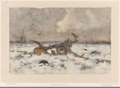Ploeg op besneeuwde akker door Willem van der Nat