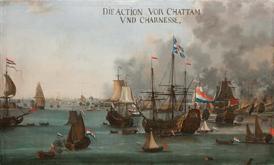De Slag bij Chatham, ca. 1667 door Willem van der Stoop
