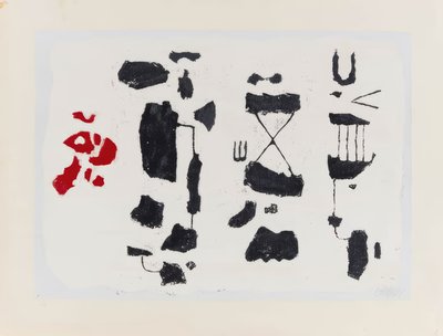 Zwarte tekens - Zwarte figuren met rode vorm door Willi Baumeister