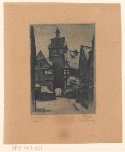 Gezicht op de Weisserturm, te Rothenburg ob der Tauber door Willi Foerster (signed by artist)