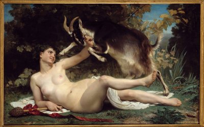 Een Bacchante Ze wordt afgebeeld met een geit door William Adolphe Bouguereau