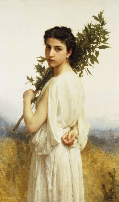 Een Nimf die een Laurier Tak Vasthoudt, 1900 door William Adolphe Bouguereau
