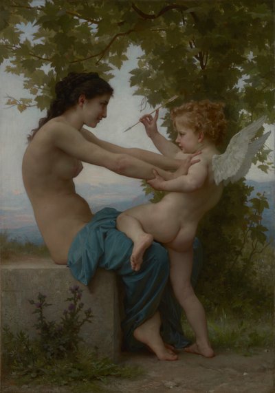 Een jong meisje dat zichzelf verdedigt tegen Eros door William Adolphe Bouguereau