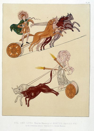 Allegorische Figuren van de Zon en de Maan - in "De miniaturen en ornamenten van Angelsaksische en Ierse manuscripten" door William (1824  after 1913) Day