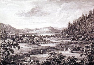 Een Uitzicht vanaf Ulswater richting Pooley Bridge, gegraveerd door Chatelin en Canot door William (after) Bellers