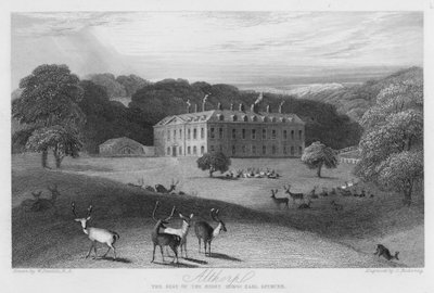 Althorp, het huis van de Graaf Spencer (gravure) door William (after) Daniell