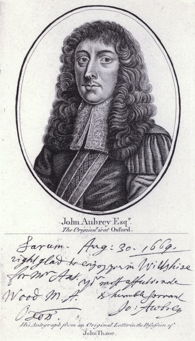John Aubrey, Engelse antiquair, natuurfilosoof en auteur (gravure) door William (after) Faithorne