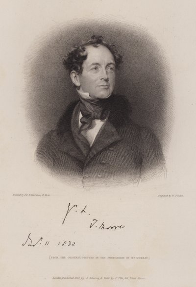 Thomas Moore, Ierse dichter en biograaf van Lord Byron (gravure) door William (after) Finden