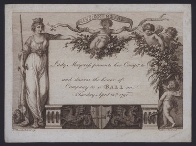 Uitnodiging van de Lady Mayoress van Londen voor een bal in het Mansion House door William (after) Hamilton
