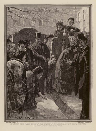 Goede Vrijdag in de kerk van St. Bartholomew the Great, Smithfield (gravure) door William (after) Hatherell