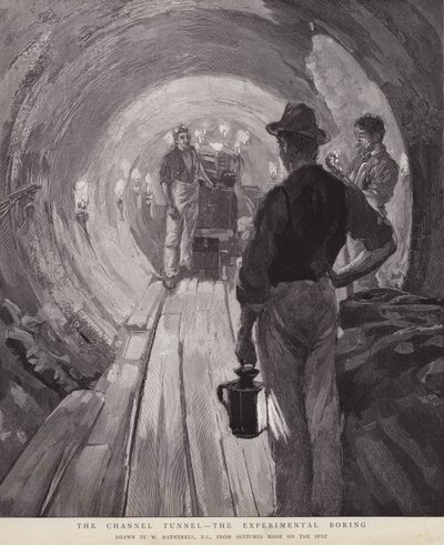 De Kanaaltunnel - Het experimentele boren (litho) door William (after) Hatherell