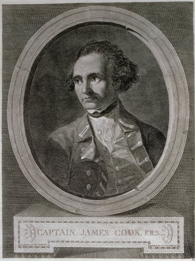 Portret van Kapitein James Cook, uit het frontispice van 