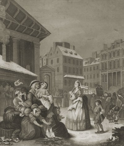Ochtend - Londense straten door William (after) Hogarth