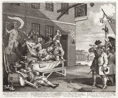 De invasie - Engeland - Plaat 2 door William (after) Hogarth