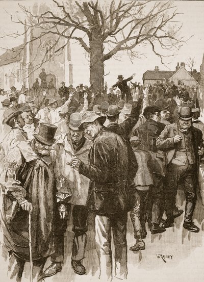 Staking van landbouwarbeiders in Warwickshire: bijeenkomst in Whitnash door William (after) Rainey