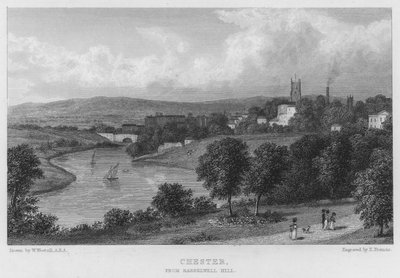 Chester, vanaf Barrelwell Hill (gravure) door William (after) Westall