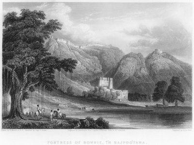 Fort van Bowrie, in Rajpootana (gravure) door William (after) Westall