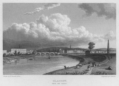 Glasgow, vanaf het Groen (gravure) door William (after) Westall