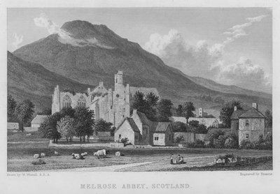 Melrose Abdij, Schotland (gravure) door William (after) Westall