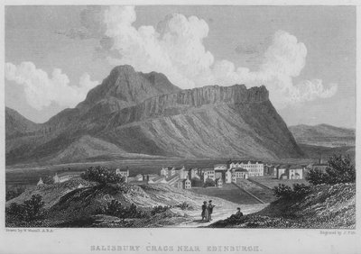 Salisbury Crags bij Edinburgh door William (after) Westall